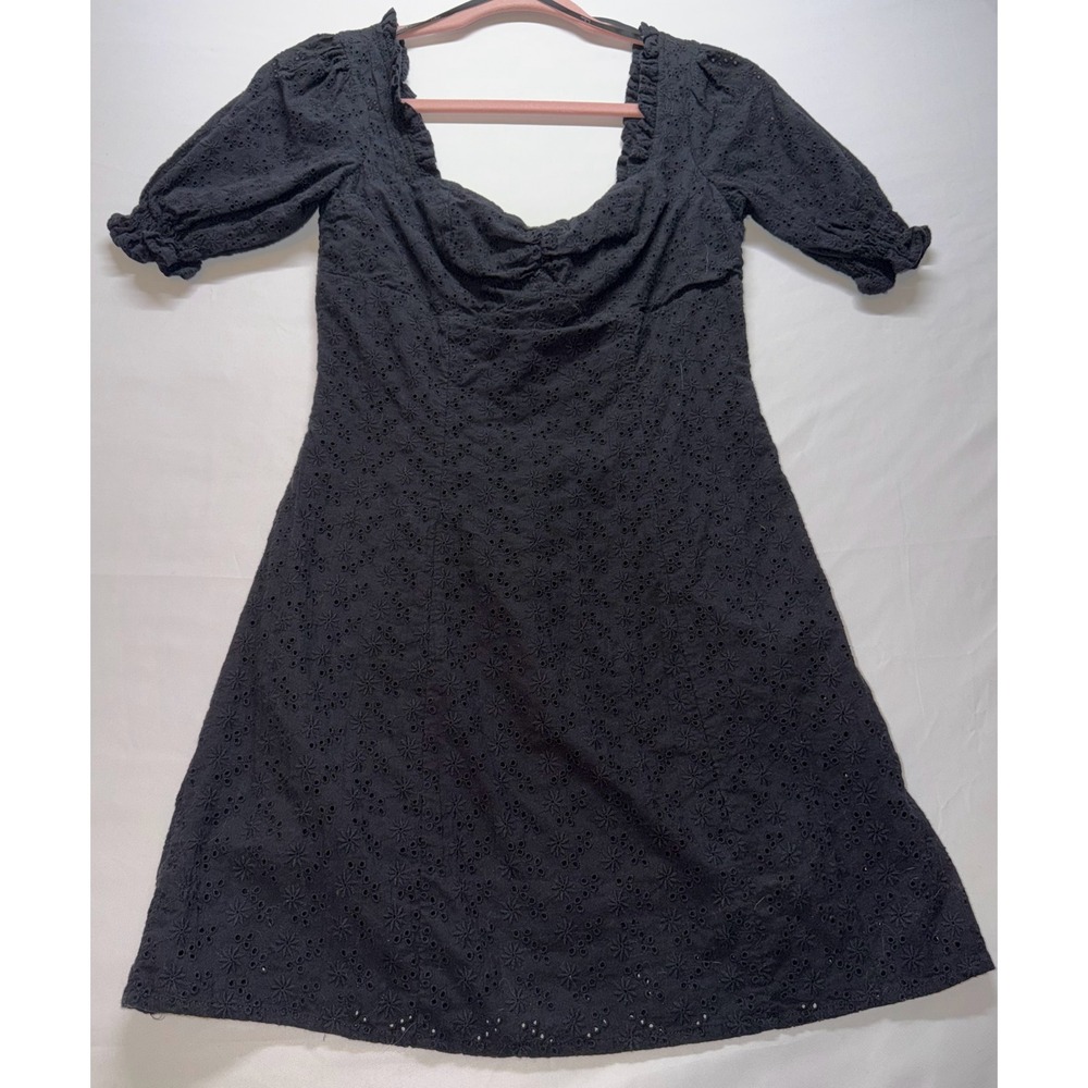 Lulus Dress Womens Small Black Eyelet‎ Puff Sleeve Mini Cottagecore Boho
